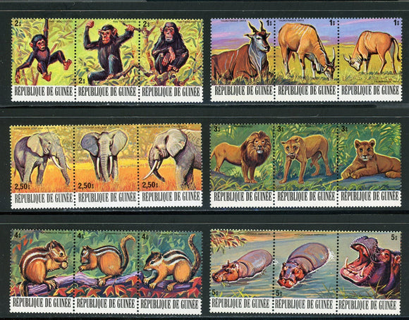 Guinea Scott #752-757 MNH STRIPS of 3 Endangered Animals FAUNA CV$13+ 439273