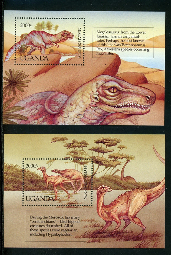 Uganda Scott #1004-1005 MNH S/S Dinosaurs FAUNA CV$13+ 439307