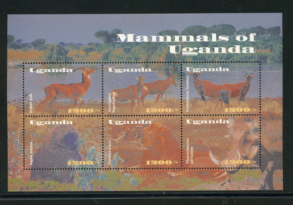 Uganda Scott #1779 MNH SHEET of 6 Mammals FAUNA CV$8+ 439308