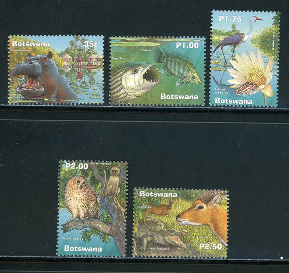 Botswana Scott #705-709 MNH Wetlands FAUNA Fish Birds Hippo Animals CV$7+ 439313
