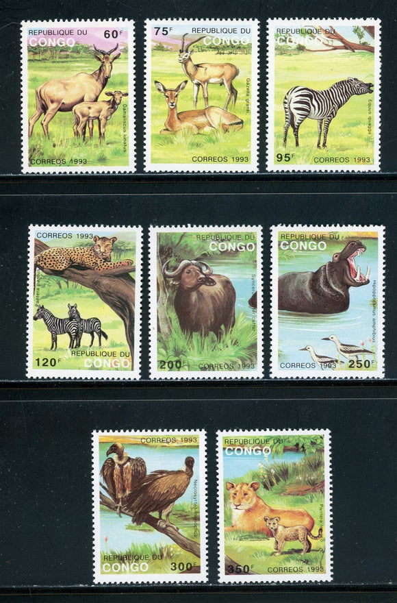 Congo People's Republic Scott #1008-1015 MNH Animals FAUNA CV$22+ 439356