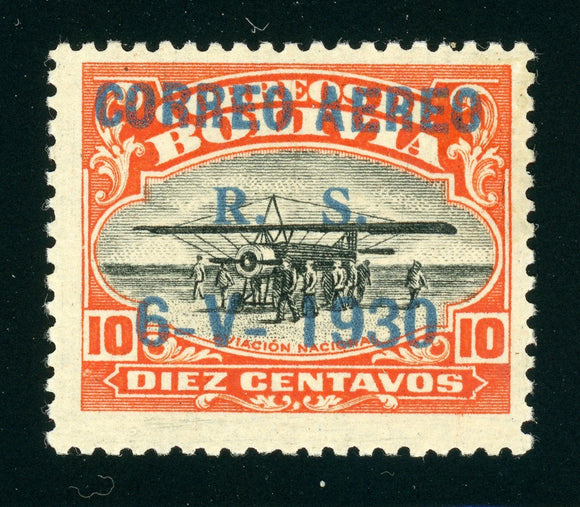 BOLIVIA MH Air Post: Scott #C12 10c GRAF ZEPPELIN OVPT 1930 CV$20+