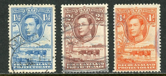Bechuanaland Scott #126//129 Used George VI and Ranch Scene Cattle Fauna CV$6+
