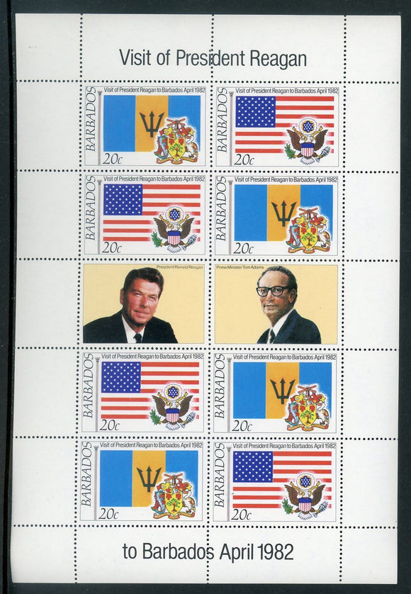 Barbados note after Scott #584 MNH SHEET Visit of President Reagan CV$5+