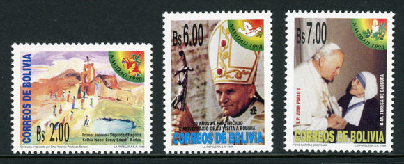 Bolivia Scott #1050-1052 MNH Christmas Pope JP II Mother Theresa CV$10 441734