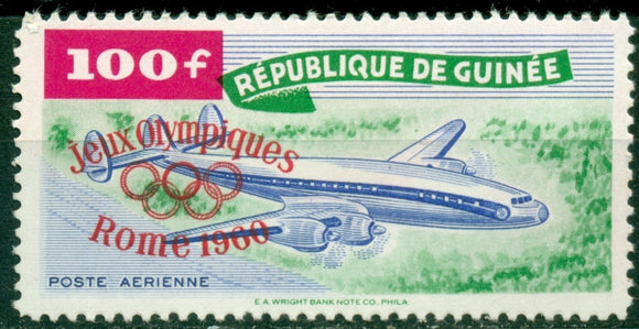 Guinea Scott #C24 MNH OVPT Olympic Rome 1960 on 100fr Airplane CV$9+