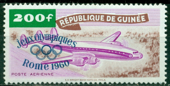 Guinea Scott #C25 MNH OVPT Olympic Rome 1960 on 200fr Airplane CV$17+
