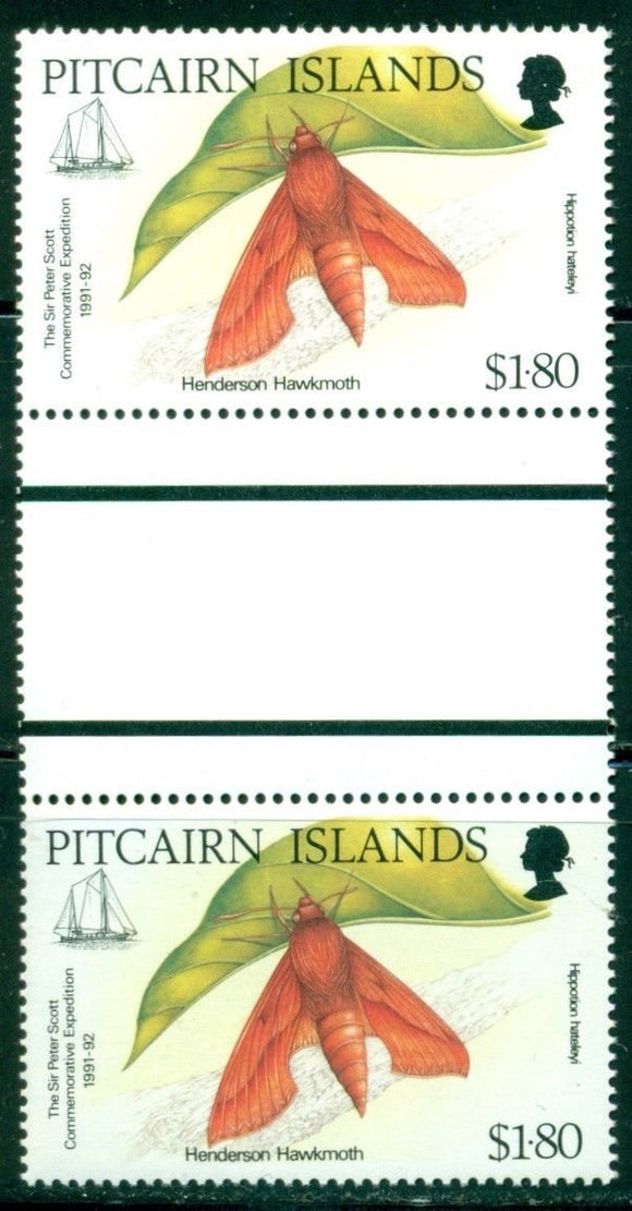 Pitcairn Islands Scott #374 MNH GUTTER PAIR Henderson Hawkmoth $$