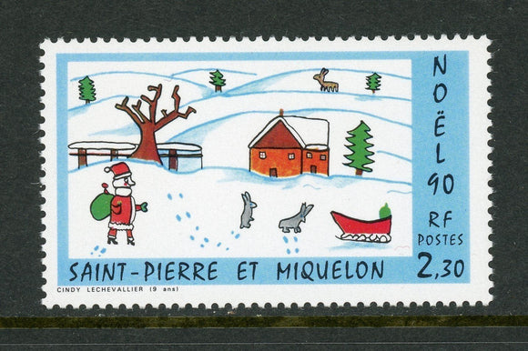 St. Pierre & Miquelon Scott #553 MNH Christmas 1990 Children's Art $$