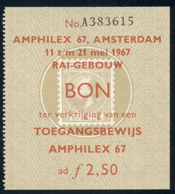 Netherlands (OS-16) AMPHILEX '67 Stamp EXPO Amsterdam TICKET $$