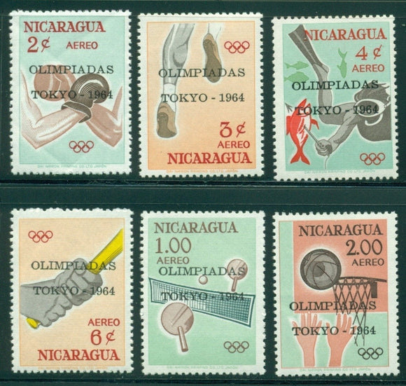 Nicaragua Scott #C553-C558 MNH OLYMPICS 1964 Tokyo CV$6+