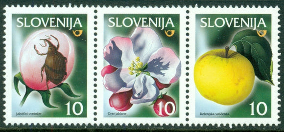 Slovenia Scott #418a MNH STRIP of 3 Fruits Blossoms Insects $$