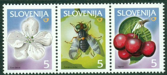 Slovenia Scott #428a MNH STRIP of 3 Fruits Blossoms Insects $$
