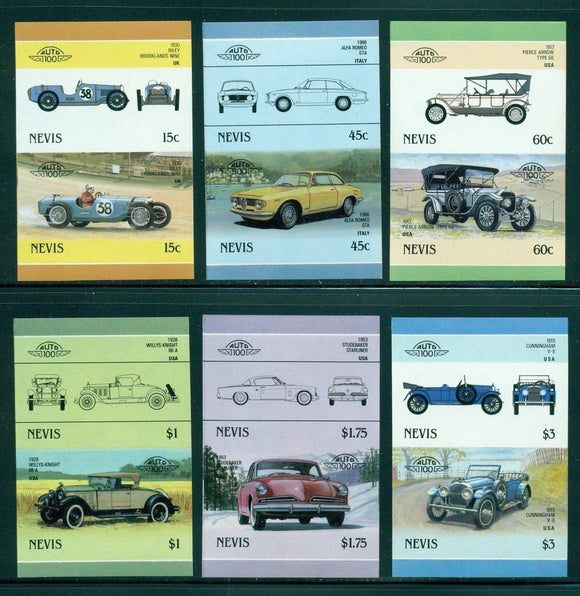 Nevis Michel 398-409 IMPERF Pairs MNH Automobiles Issued 8/15/86 Rare $$$