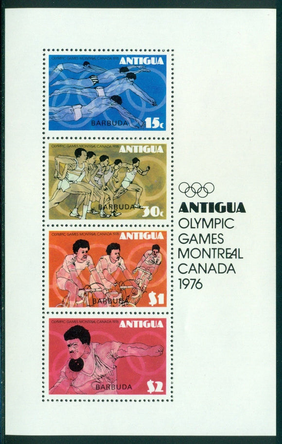 Barbuda Scott #259a MNH S/S Barbuda OVPT on Antigua Montreal OLYMPICS 1976 $$