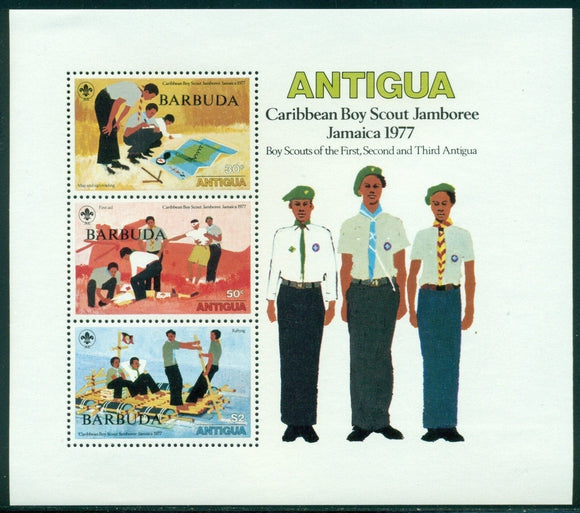 Barbuda Scott #296a MNH S/S Barbuda OVPT on Antigua Boy Scouts CV$4+