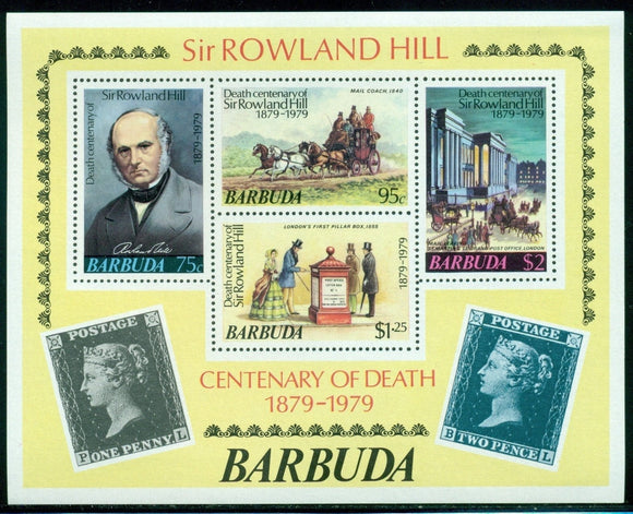 Barbuda Scott #384a MNH S/S Sir Rowland Hill PHILATELY $$